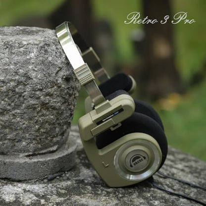 okcsc Classic Portable Headphones, Retro Style, Bluetooth Wireless Retro Headphones,Ultra Lightweight/All Day Playtime/Bullt-in Mic/40mm Class Composite Film/BT 5.3 & Wired Two Connection Modes Green - color: Green, size: Bluetooth