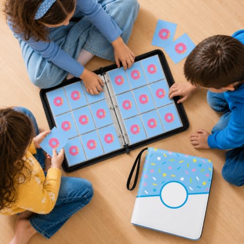 9 Pocket Card Binder 900 Card Holder Album, Blue Donut Trading Cards Holder Zipper Binder for Girl Teen Collection (Blue Donut, 900 Pocket) - color: Blue Donut, size: 900 Pocket