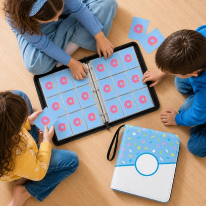 9 Pocket Card Binder 900 Card Holder Album, Blue Donut Trading Cards Holder Zipper Binder for Girl Teen Collection (Blue Donut, 900 Pocket) - color: Blue Donut, size: 900 Pocket