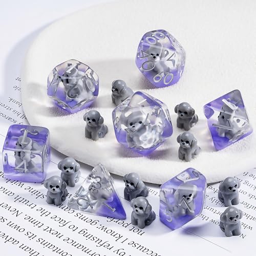 Resin DND Dog Dice Set, Animal Polyhedral Dice for Dungeons and Dragons, RPG, MTG D&D 7-DIE (D4, D6, D8, D10, D12, D20, D%) for Ages 15 and Up - color: Dog