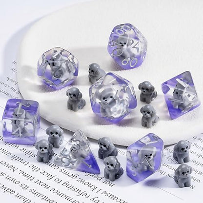 Resin DND Dog Dice Set, Animal Polyhedral Dice for Dungeons and Dragons, RPG, MTG D&D 7-DIE (D4, D6, D8, D10, D12, D20, D%) for Ages 15 and Up - color: Dog