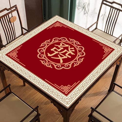 Mahjong Table Mat 31.5" x 31.5" Anti Slip Noise Reducing Cover Red | Machine Washable Game Pad with Storage Bag, Wear Resistant Fabric for Poker Card Dominoes Family Game Night - color: Style 2 Red