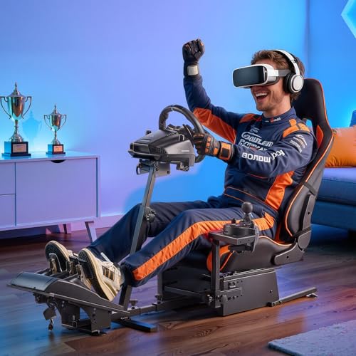 VEVOR Racing Wheel Stand, Heavy-Duty Simulator Cockpit Steering Wheel Stand, Fit Logitech G25, G27, G29, G920, G923, Thrustmaster T300RS, TX F458, T500RS, T3PA-PRO (F1/GT) and CSR Pedals - size: Single-Track Arm Cockpit