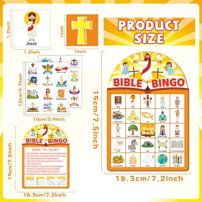 39 Pcs Bible Theme Bingo Game for Adults 24 Players Christian Party Bingo Game Cards with Reward Stickers for Family Friends Large Group Gathering Christian Sunday School Church Open Day Favors - style: Bible