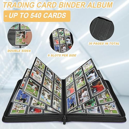 Trading Card Binder, Card Collection Binder Album Folder with 540 Side Loading Pockets, 9 Pocket Trading Card Album Folder for TGC,MTG, Baseball Cards, Yugioh - color: R-platinum