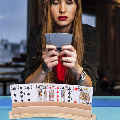 Curved Wooden Playing Card Holder Tray Rack Organizer Set of 2 Solid Card Holder for Adults, Seniors, Kids - 14 x 2.5 x 2.5Inch for Bridge Canasta Strategy Card Playing