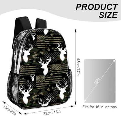 Heavy Duty Clear Daypack Reinforced Bottom for Travel Sporting | Heavy Duty, Camouflage American Flag Hunting Camo Deers, See Through Daypack - color: Pattern (836)