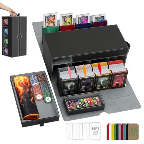 Mtg Commander Deck Box with Handle, 8Removable Deck Modular and 2Dice Trays | Holds 1040+Double-Sleeved Cards,Play mat Storage,Magnetic Lock,Magnetic Holders, Dividers Included,Display Window,Fit TCG/EDH - color: Colorful, style: 8-Deck Modular Card Case