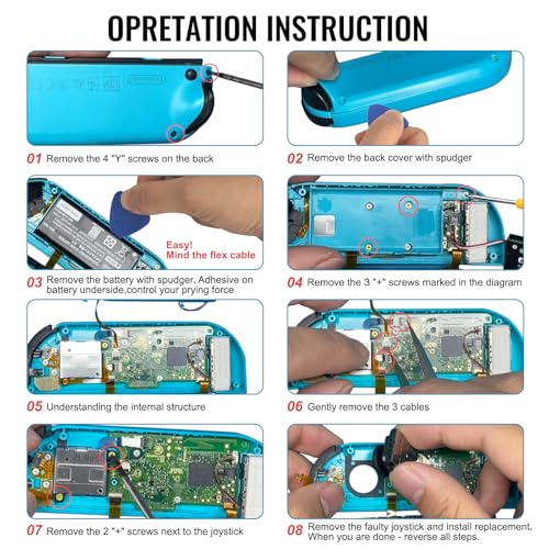 Joycon Joystick Replacement 4 Pack, Switch Joysticks Replacement for Nintendo Switch, Switch Lite & OLED with Thumb Grips, Screws & Spudger by BGYTWEYTD