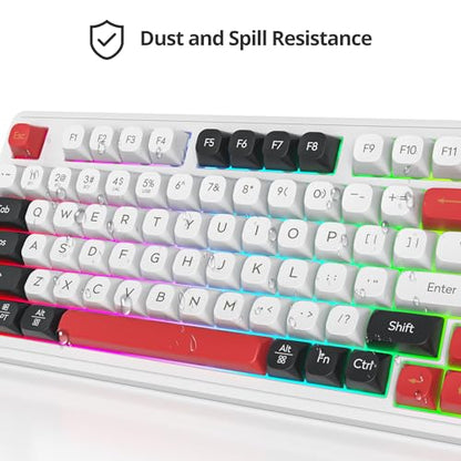 Fogruaden 96% Wireless Quiet Silent Gaming Keyboard with Number Pad & Knob, Mechanical Feel, Spill-Resistant, Multimedia Keys, Wired/BT/2.4G, USB Rechargeable Membrane Computer Keyboard for Win/Mac - color: White