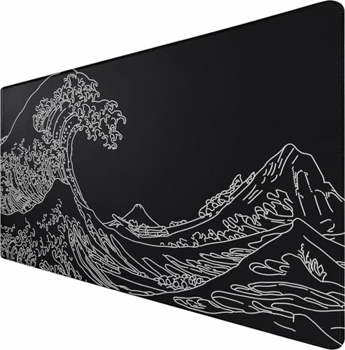 Large Gaming Mouse Pad, Waterproof Mousepad with Stitched Edges, Non-Slip Rubber Base, XXL Computer Long Keyboard Mouse Mat for Gamer, Office & Home, 31.5" x 15.7", Waves - color: WAVES, size: 31.5 inches x 15.7 inches