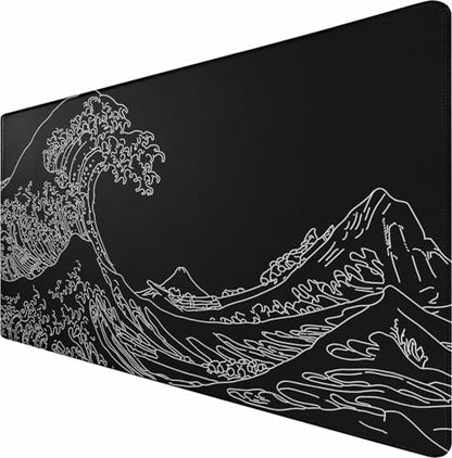 Large Gaming Mouse Pad, Waterproof Mousepad with Stitched Edges, Non-Slip Rubber Base, XXL Computer Long Keyboard Mouse Mat for Gamer, Office & Home, 31.5" x 15.7", Waves - color: WAVES, size: 31.5 inches x 15.7 inches