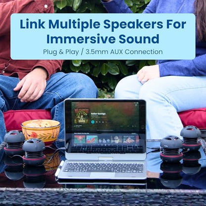 AYL Mini Speaker System, Portable Plug-in Speaker with 3.5mm Aux Input & 3.5 mm Jack, External Audio for Laptop, MP3, iPhone – Small Wireless Bluetooth Speaker with Built-in Mic (Black)