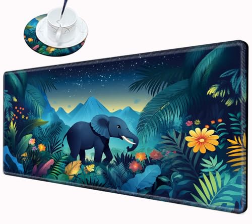 Gaming Mouse Pad Large Mousepad Elephant Desk Mat XXL Big Desk Pad Rubber Base Computer Pad with Stitched Edges Mouse Mat for Work Game Home Office - color: Elephant, size: 31.5''x15.75''