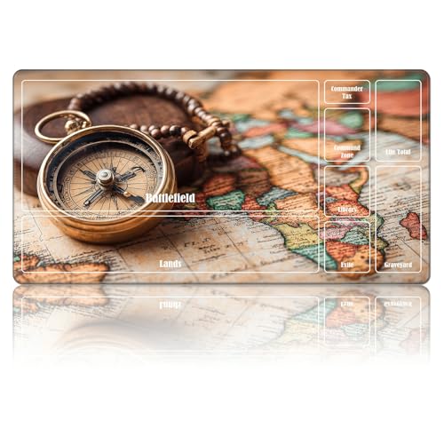 Vintage Map Compass Minimalist TCG Playmat with Card Zones, Card Game Mat Organized Tabletop Gameplay 24" x 14" Pro Layout Desk Pad with Non-Slip Rubber Base & Stitched Edges - color: Vintage Map Compass, size: Zone 4