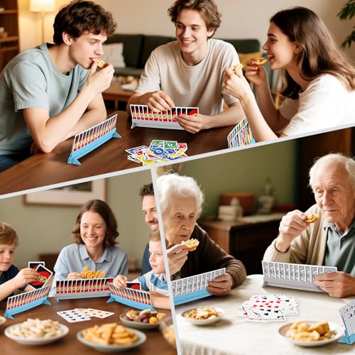 Set of 2 Playing Cards Holders for Seniors Adults – Multi-layer Curved Holders with Foldable Stand for Playing Cards Game Bridge Canasta Strategy Foot and Hand UNO, 2 Blue, for Holidays Game Nights
