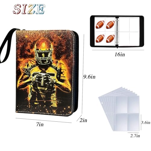 400 Pocket Zippered Football Card Binder, 4-Pocket Trading Card Album with 50 Removable Sleeves, PU Leather Waterproof Sports Card Holder for NFL Football Cards Storage Display Case Gift - color: Football