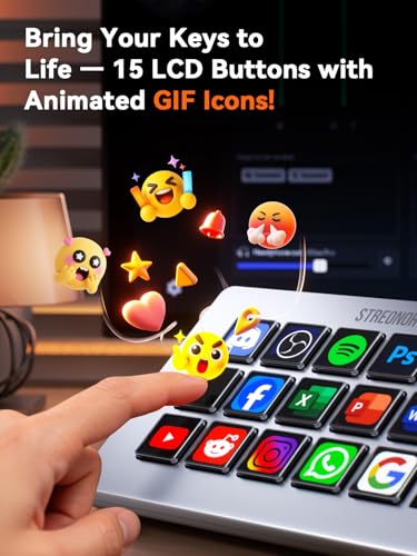 S15 Standard Stream Controller Deck, Macro Keypad Shortcut | 15 Customizable Keys and 3 Status Displays, Macro Shortcut Deck for Live Streaming, Editing, Productivity, Windows & Mac