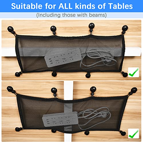Cable Management Net Under Desk Kit,Privacy Mesh Cable Manager Flexible Under Desk Wire Net Large Capacity Cord Organizer Net for Office,Standing Desk, Home, 26 X 10 Inches