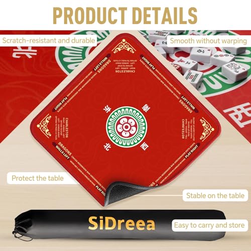 Mahjong Mat 32.4” x 32.4”, 3mm Thick Non-Slip Rubber Back Mahjong Table Mat, Noise Reduction Waterproof Mahjong Game Mat for Table, Mahjong Tile Mat for Cards, Dominoes & Board Games - color: Bright Red