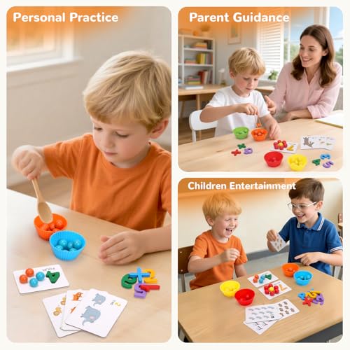 Wooden Peg Board Bead Game, Montessori Arithmetic Math Toy Set | beads, chopsticks & spoons, children's preschool fine motor toys for 3 4 5 years old