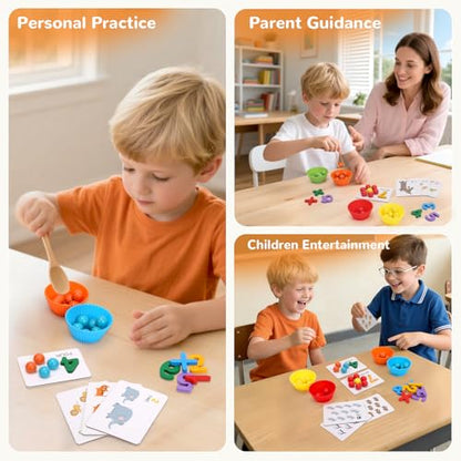 Wooden Peg Board Bead Game, Montessori Arithmetic Math Toy Set | beads, chopsticks & spoons, children's preschool fine motor toys for 3 4 5 years old