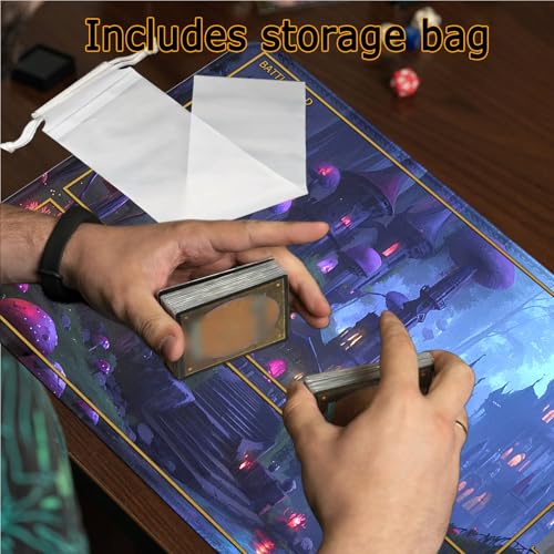 MTG Playmat Stitched Edges, Game MTG Mat for MTG TCG 24 x 14 inches Trading Card Inked TCG Playmats with Storage Bag Smooth Rubber Surface Battle Game - color: Mushroom With Zones