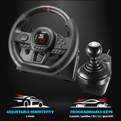 SUBSONIC - Superdrive GS650-X Racing Wheel for PS4 and Xbox Series - Black | Steering Wheel with Pedals and Gear Shifter - Vibration - 3 Sensitivity Modes - Diameter 26 cm, Rotation 270°