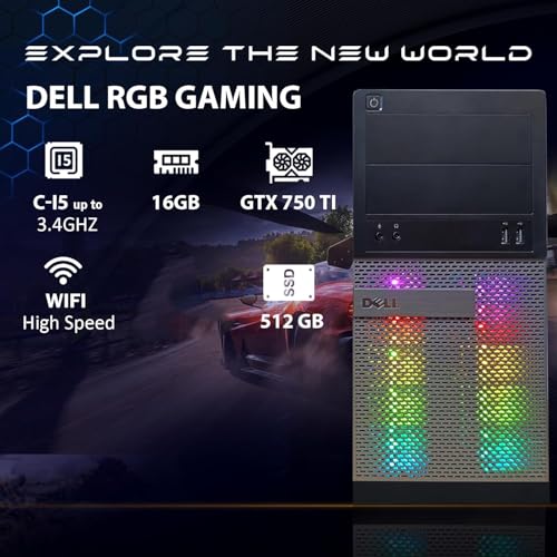 Dell RGB Gaming OptiPlex Desktop PC Computer, Intel Core i5, GeForce GTX 750 Ti 4G, 16GB RAM, 512GB SSD, RGB Keyboard & Mouse, WiFi, Windows 11 Pro (Renewed) - style: I5/GTX 750Ti