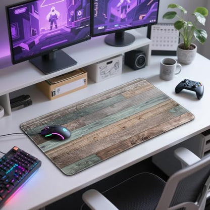 Rustic Wood Pattern Large Gaming Mouse Pad Desk Mat 31.5"x15.7" | Extended Mousepad, Non-Slip Rubber Base , Stitched Edges, for Computer/Laptop/Office/Home - color: Rustic Wood