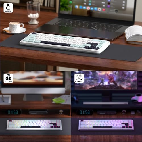 MageGee 60% Slim Wireless Creamy Mechanical Keyboard,Moon68 RGB Backlit Gaming Keyboard,Quiet 2.4G/BT5.0/USB-C Blue Tooth 68Keys with Short Red Switches for PC MAC Xbox(Sky Blue)