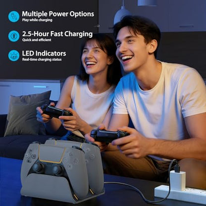 PS5 Controller Charger Station with LED Indicator,Self-Aligning Charging Dock,Dual Controller Fast Charging Dock,Desktop Display Stand for PlayStation 5 (Grey) - color: Grey