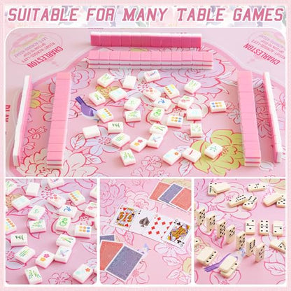 Soulchen Flower Pink American Mahjong Mat for Table with Rules, No Creases, Ships Rolled, 31.5 x 31.5 Non-Slip Noise Reduction Gaming Mat with Carrying Bag for Poker Card Board - color: Pink