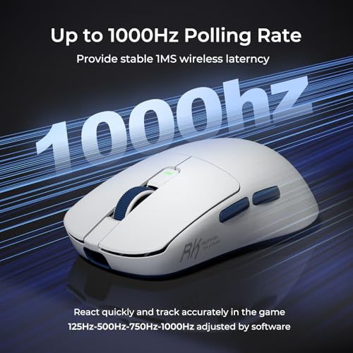 RK ROYAL KLUDGE RK M30 Wireless Gaming Mouse, 24000 DPI, 43g Ultra-Lightweight, PAW3311 Sensor, 2.4G/Bluetooth/USB-C Rechargeable Wireless Mouse with 5 Programmable Buttons for PC/Mac, White - color: white