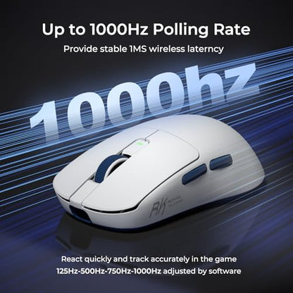 RK ROYAL KLUDGE RK M30 Wireless Gaming Mouse, 24000 DPI, 43g Ultra-Lightweight, PAW3311 Sensor, 2.4G/Bluetooth/USB-C Rechargeable Wireless Mouse with 5 Programmable Buttons for PC/Mac, White - color: white