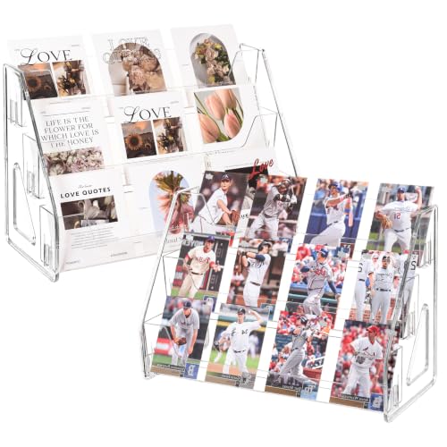 CELSOL 2 Pack Upgraded 3 Tier Acrylic Card Display Stand, Clear Display for Trading Cards, Greeting Cards, Sports Cards, Postcards, Stickers & Brochures, Easy Snap-On, Increased Height & Thickness for Better Presentation - size: 3 Tier 2 Pack