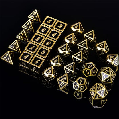 Extended Metal Dice RPG Set | 31 Piece Polyhedral Dice for DND5E Tabletop Role Playing Adventure Games (Black Gold) - color: Black Gold