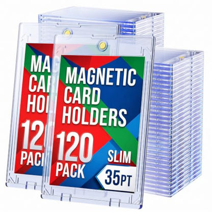 120ct Magnetic Card Holder, 35pt Slim One Touch Trading Card Holder, Hard Plastic Protectors, U-V Protection Magnet Cards Display Case Fits for Baseball, Football, Game, Sports Cards, Ultra Slim - size: 120 SLIM