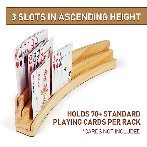 LotFancy Playing Card Holders for Kids Adults Seniors, Set of 4, 3-Tier Curved Wooden Card Holder for Family Card Game Night, Canasta, Bridge, Poker Parties, Hands Free - style: 4-Pack
