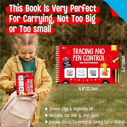 Tracing & Pen Control Pad for Kids, 30 Pages Reusable & Erasable Handwriting & Drawing Practices, Alphabet ABC and Number 123 Tracing Workbook Educational Montessori Tool for Autism, Toddlers 3-5 - style: Pen Control Pad