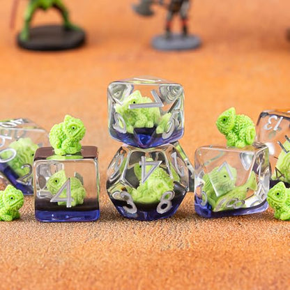 Resin Sheep Dice Set,Polyhedral Dice Sheep Inclusion Dice,RPG D and D Dice Set for Role Playing Games for 15 Years and Up - color: Lizard