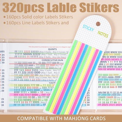320 pcs Mahjong Card Line Finder Highlighter Tape, Mahjong Line Highlighter Stripe, Transparent Sticky Card Markers Tabs, Mahjong Game Rule Reader, Reusable & No Adhesive Residue (Solid color + Lines)