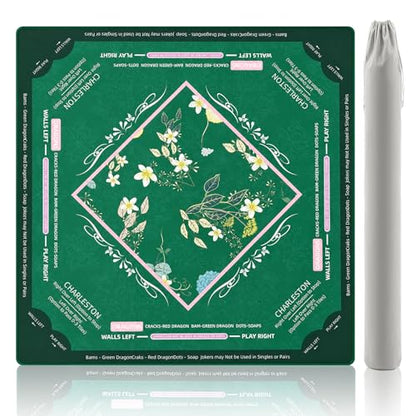 Mahjong Mat with Rules Velvet Bag No Creases Roll Shipped | 32.6"x32.6" Larger Non Slip Noise Reduction Mahjong Mat for Table with Game Mat for Mahjong Lover Player - color: Conifer