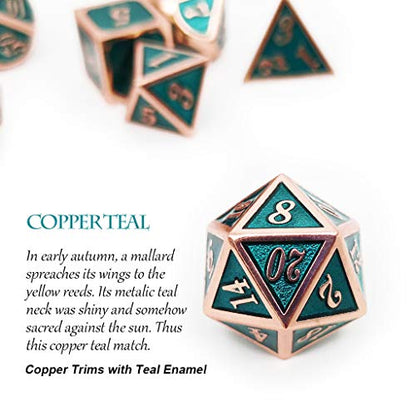 Haxtec Metal D&D Dice Set Copper Teal Polyhedral Metal Dice with Leather Bag Compatible with Dungeons and Dragons DND Accessories Gamer Gifts for DND Lovers Masters Druid - color: Copper Teal