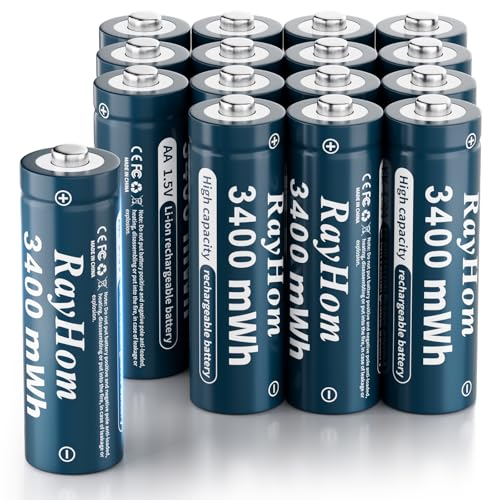 16 Pack 3400mWh AA Lithium Rechargeable Batteries, 1.5V Constant Output | High Capacity,1600+ Cycles - color: 16AA