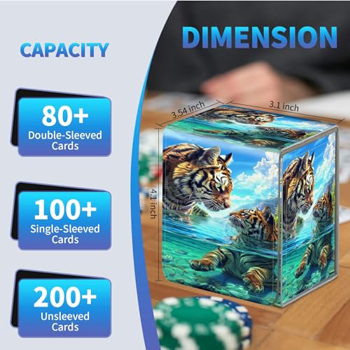 Card Deck Box for Trading Cards,MTG Commander Deck Box Fits 100+ Single Sleeved Cards,Leather Magnetic Card Storage Box for YuGiOh TCG CCG Cards,Cute Tiger - color: Cute Tiger