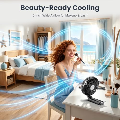 Portable Handheld Fan, 10000mAh Rechargeable 6-Inch Personal Fan for Travel | Ultra Quiet Foldable Desk Fan, 5-Speed Battery Operated Fan with Up to 40H Runtime and Digital Display for Travel and Makeup - color: Black