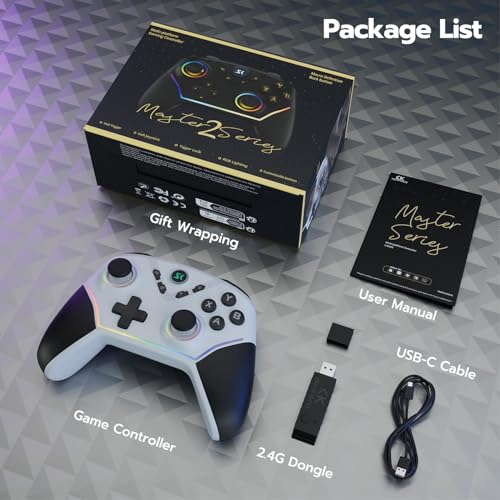 ISHAKO Wireless Gaming Controller with Hall Effect Joysticks&Triggers, 1200mAh Battery, 1000Hz Polling Rate, 4 Back Buttons, RGB Lighting – Works with PC Windows/Mac/Steam/Luna/Tesla/Switch- White - color: Silver