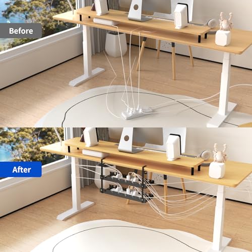 31Inch Extendable Under Desk Cable Management Tray Multi-Model Metal Cable Management Tray Under Desk Cord Management with Clamp Power Strip Cord Holder for Wire Cable Management