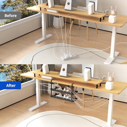 31Inch Extendable Under Desk Cable Management Tray Multi-Model Metal Cable Management Tray Under Desk Cord Management with Clamp Power Strip Cord Holder for Wire Cable Management